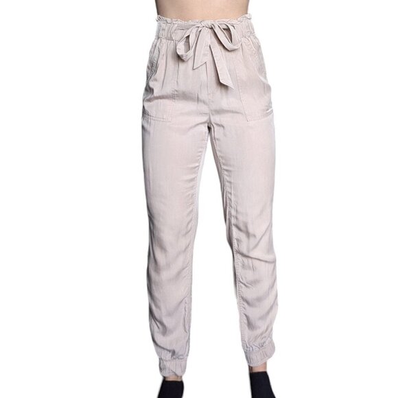 Garage Beige Pants with Cuffed Bottom, Waist Tie Adjustment, Women Size S - Picture 1 of 5